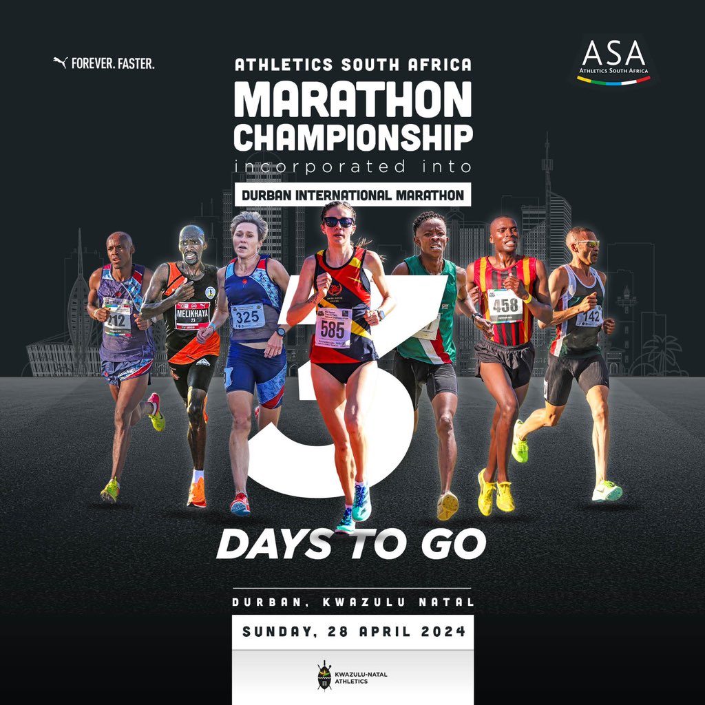 One day until the start of an epic journey. Are you ready to see your favorite athletes compete in the ASA Marathon Championships? It's taking place this Sunday in Durban, Kwazulu- Natal. Get ready for nail biting road action!🔥 #ASAMarathonChamps