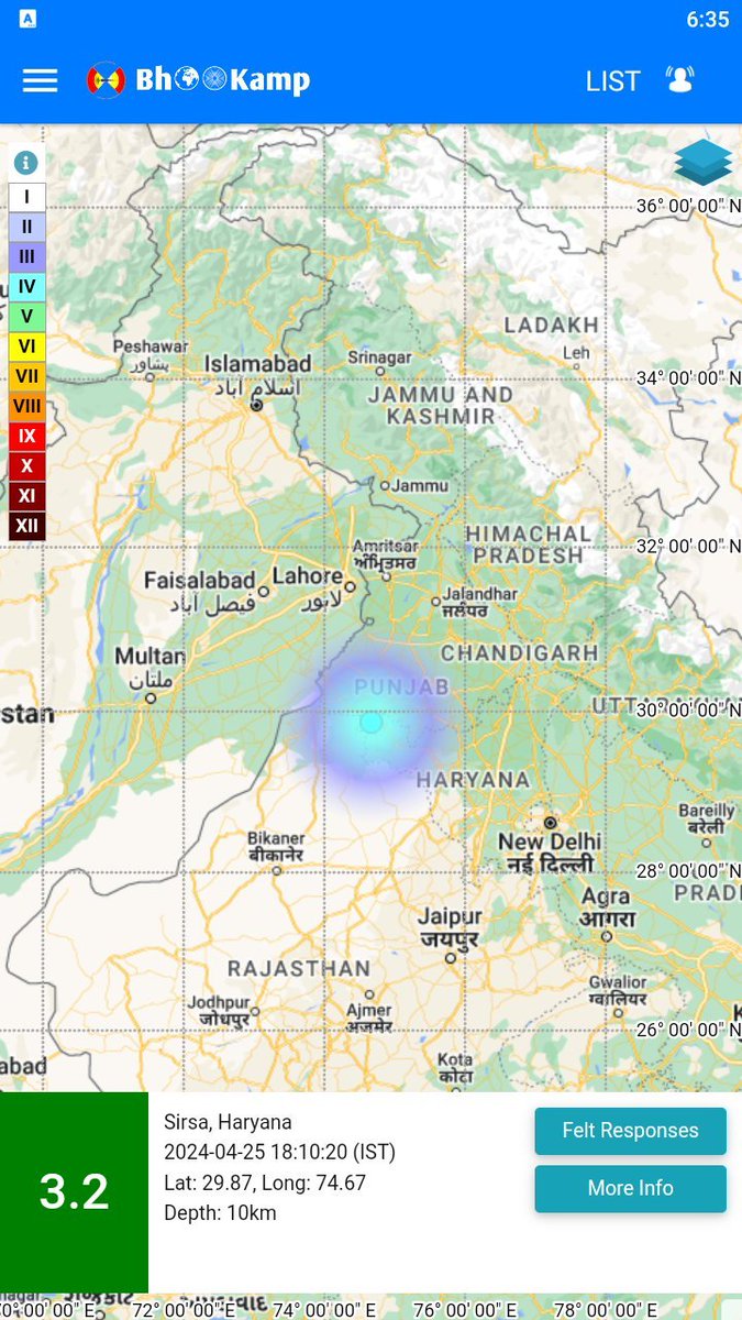 An earthquake of magnitude 3.2 on the Richter Scale hit Sirsa, Haryana at 6:10 pm today: National Center for Seismology