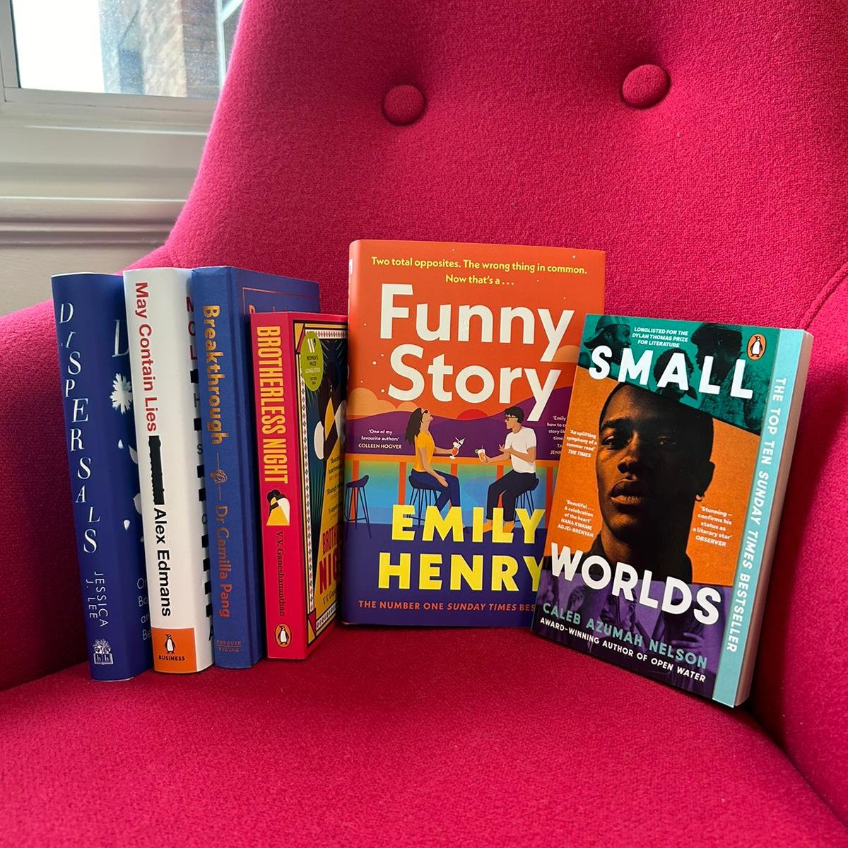Viking Books UK (@vikingbooksuk) on Twitter photo Another bumper Thursday for publications! What have you been waiting for?
✨ Funny Story by Emily Henry
✨ Small Worlds by <a href="/CalebANelson/">Caleb Azumah Nelson</a>
✨ Breakthrough by <a href="/millzymai/">Dr. Camilla Pang</a>
✨ Dispersals by Jessica J Lee
✨ May Contain Lies by <a href="/aedmans/">Alex Edmans</a>
✨ Brotherless Night by <a href="/V_V_G/">V.V. (Sugi) Ganeshananthan</a> Another bumper Thursday for publications! What have you been waiting for?
✨ Funny Story by Emily Henry
✨ Small Worlds by <a href="/CalebANelson/">Caleb Azumah Nelson</a>
✨ Breakthrough by <a href="/millzymai/">Dr. Camilla Pang</a>
✨ Dispersals by Jessica J Lee
✨ May Contain Lies by <a href="/aedmans/">Alex Edmans</a>
✨ Brotherless Night by <a href="/V_V_G/">V.V. (Sugi) Ganeshananthan</a>