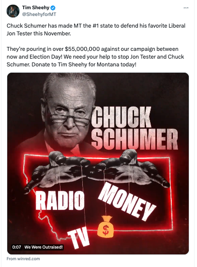 Montana's Republican nominee for U.S. Senate portraying Chuck Schumer as a puppetmaster, things are going great on the antisemitism front.