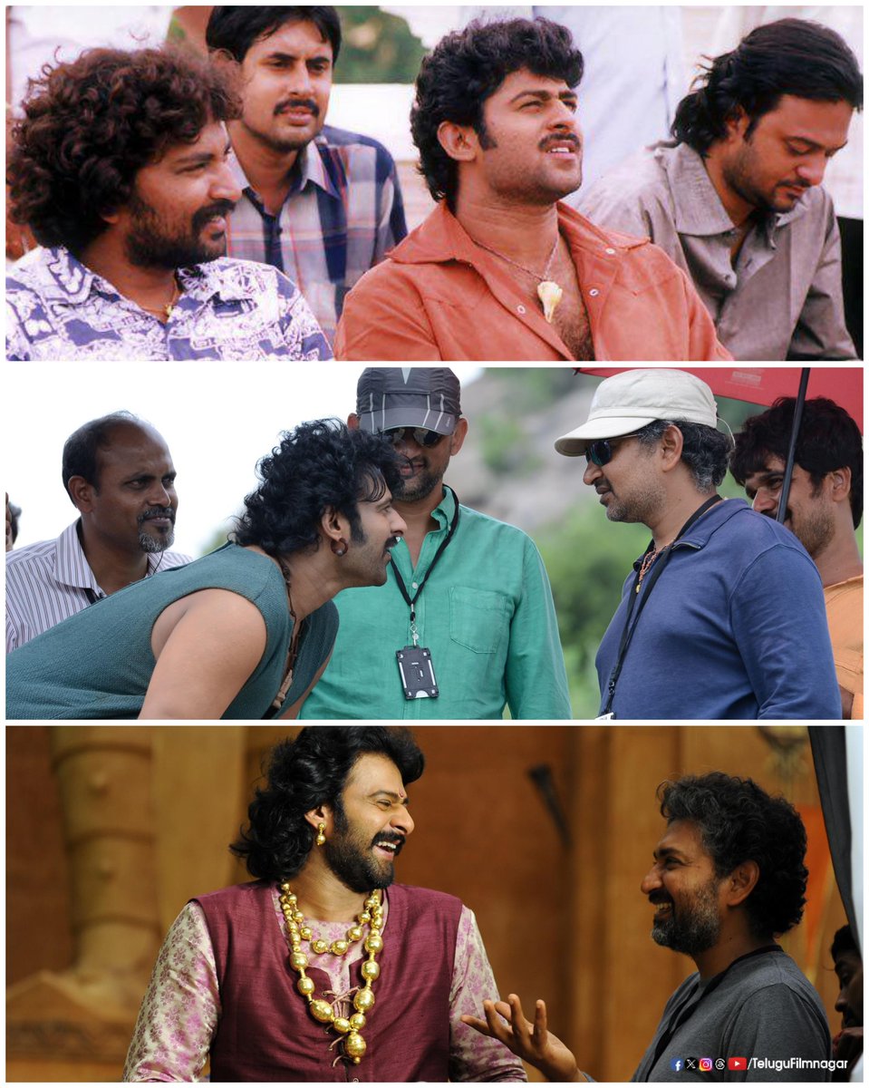 Reminiscing the delightful moments captured between Rebel star #Prabhas and Maverick Director #SSRajamouli on the sets of their three blockbuster films!📸✨

#Chatrapathi #Baahubali #Baahubali2 #TeluguFilmNagar