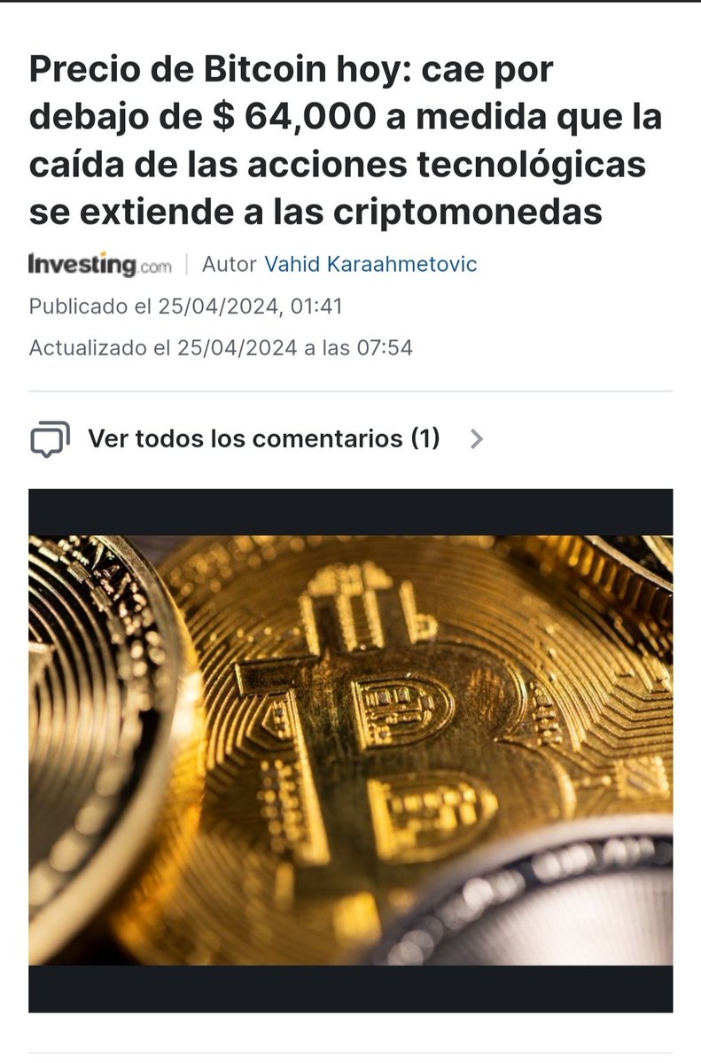 BatistaYulio's tweet photo. Bitcoin ha bajado aproximadamente un 8% durante el último mes, en comparación con una caída del 4% en el índice Nasdaq 100 Futures, de gran tecnología.

Más que nada se debe a una caída en acciones de empresas tecnológicas como el gigante  Meta, más otros más. https://t.co/fg2j1OFTkt