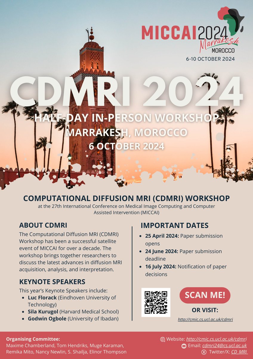 📢CALL FOR PAPERS! Join us in Marrakesh in October @MICCAI_Society ! We are now open for submissions at: cmic.cs.ucl.ac.uk/cdmri/ #cdMRI #diffusionMRI