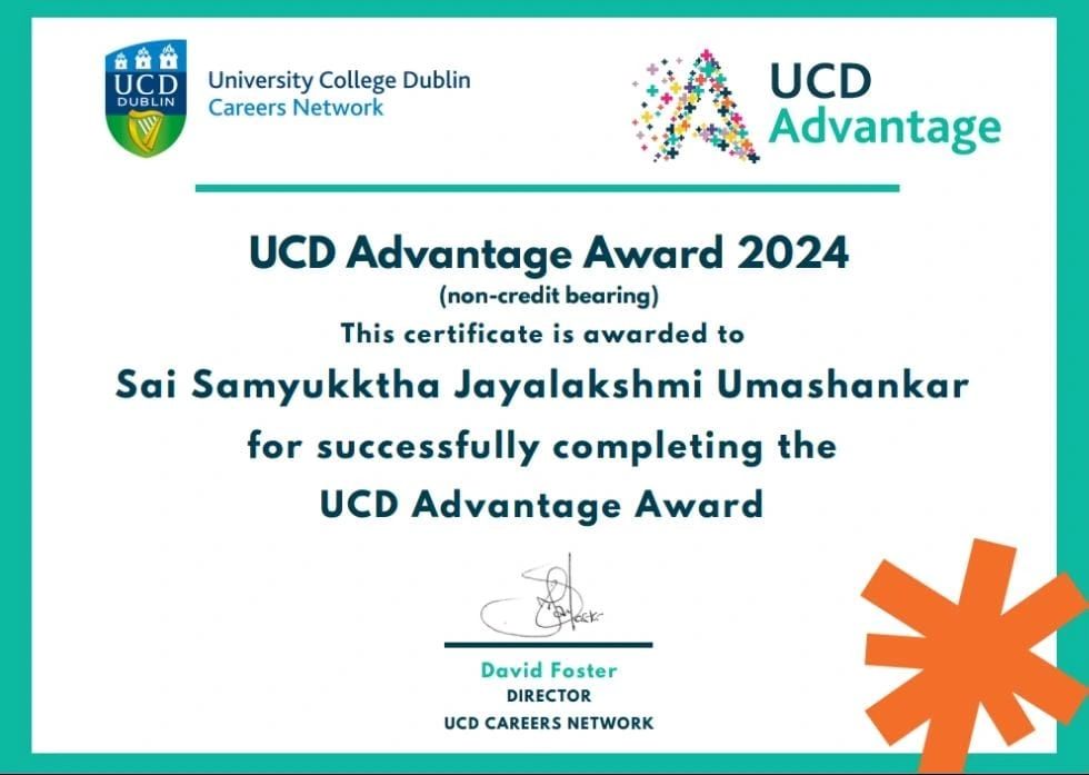Huge congratulations to Sai Samyukktha, Food Business Strategy students and Joanne Hanifin, 4th year Animal Science Student who received their UCD Advantage Awards by UCD Careers at a ceremony in the UCD Village yesterday. 🏆 #Congratulations #AdvantageAward