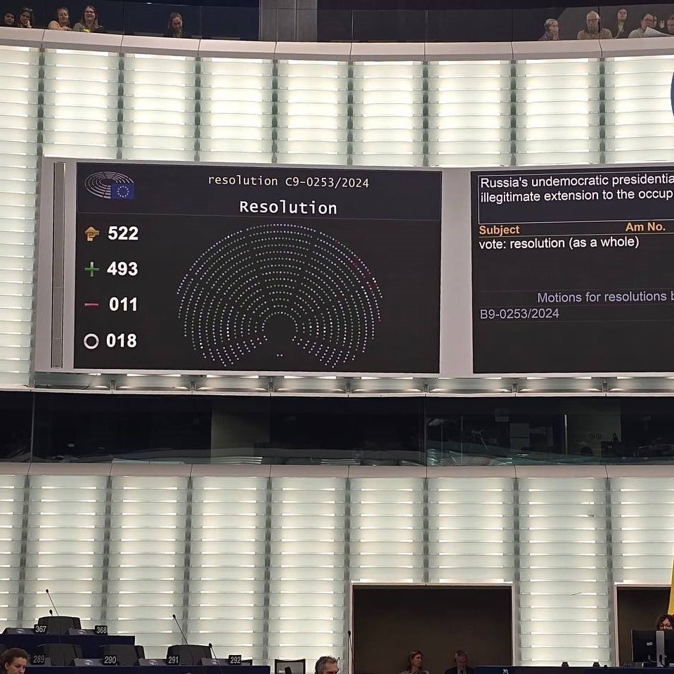 The European Parliament has refused to recognize the results of the Russian presidential election and called on EU member states to limit relations with Putin - resolution 'During these so-called elections there were no alternative candidates, no free media, no independent