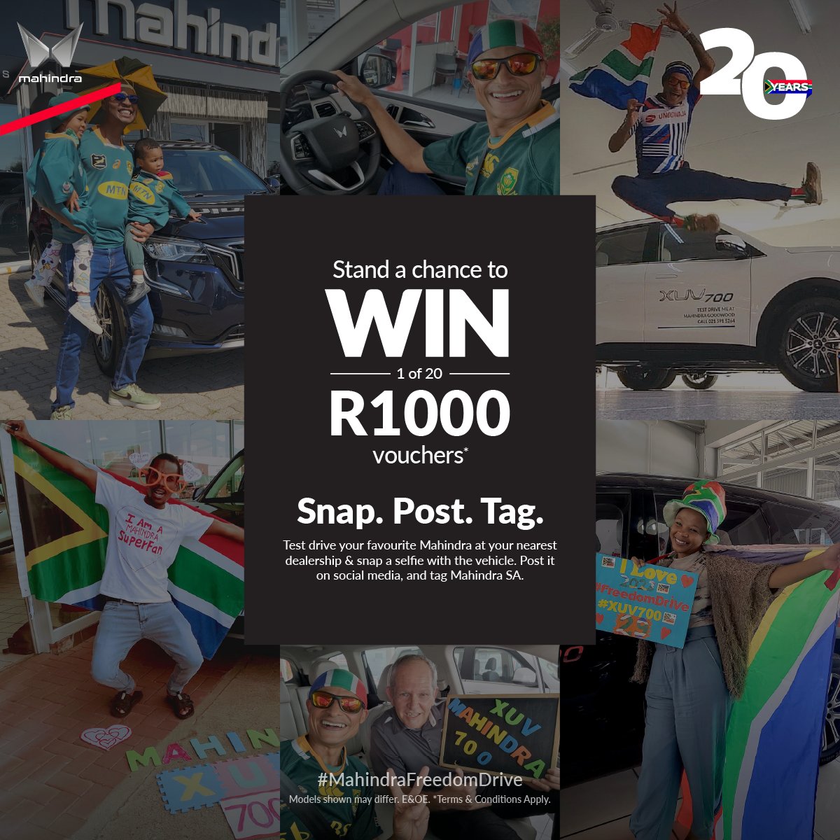 Celebrate Freedom Day with us and stand a chance to win 1 of 20 R1000 vouchers! How to enter: 1) Book a test drive at your nearest dealership by clicking this link: brnw.ch/FreedomDay 2) Snap a selfie at the dealership. 3) Tag @MahindraSA in your post. #FreedomDrive