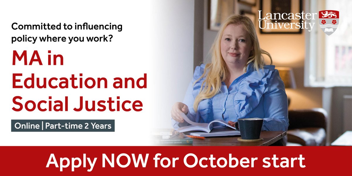 Still time to join us today at 6pm on Zoom for our MA Education and Social Justice Applicant webinar! 🗓️ Join @jvincent_tweets from @EdResLancaster to find out more about our fully online 💻 part-time course you can complete whilst working! Link here: t.ly/H-r4w