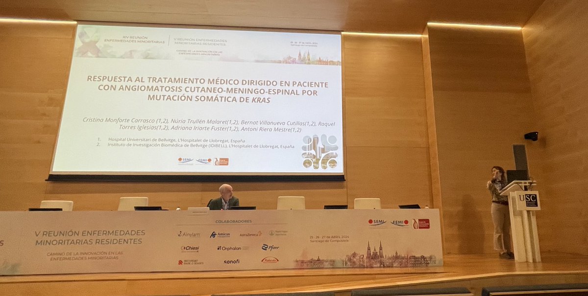 InternaHub's tweet photo. Empieza la XIV Reunión Enfermedades Minoritarias del #GTEM de la #SEMI, Cristina Monforte ha estrenado la sesión de casos a propósito de un ejemplo de medicina de precisión con el uso de un inhidor de KRAS en un paciente con angiomatosis cutaneo-meningo-epsinal. #SEMItuit https://t.co/QwZSXBiw3w