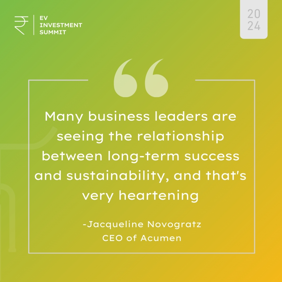 Jacqueline Novogratz inspires us by showing how sustainability is becoming a cornerstone of successful business strategies.  
#sustainabletransport #investmentopportunities #investmentadvice #futureofmobility #hyderabadevent #industryleaders #startups #networking #smbi