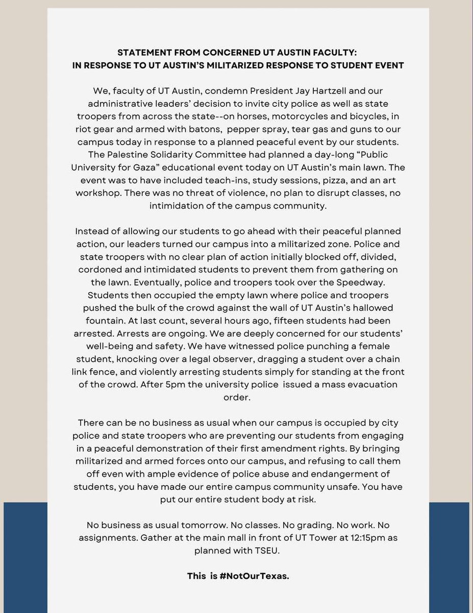 Faculty at @UTAustin are threatening: 'No classes. No Work. No Assignments.' For professors who want to do that, how about they get: 'No employment. No Pay. No public funding.' These people forget that they have jobs that taxpayers and parents pay for.