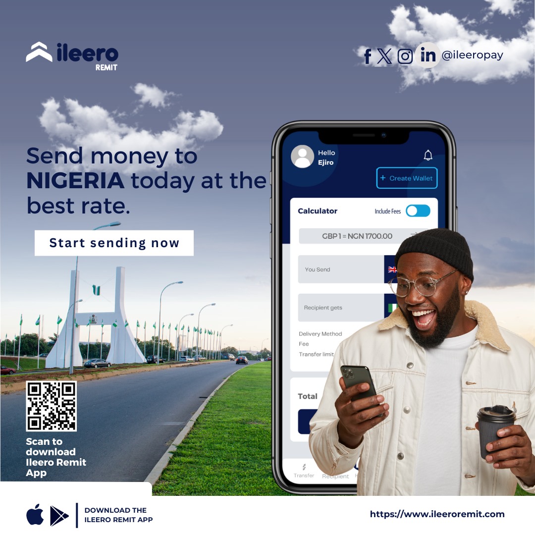 With the Ileero Remit app📲 you can send money to Nigeria today at the best and most affordable rates.💃🏾🕺🏽

Download the Ileero Remit App via link 🔗  in bio or Scan the QR code🥳🥳

#ileeroremit #sendmoneytonigeria #nigeriansinuk🇬🇧 #nigeriansindiaspora #exchangerate