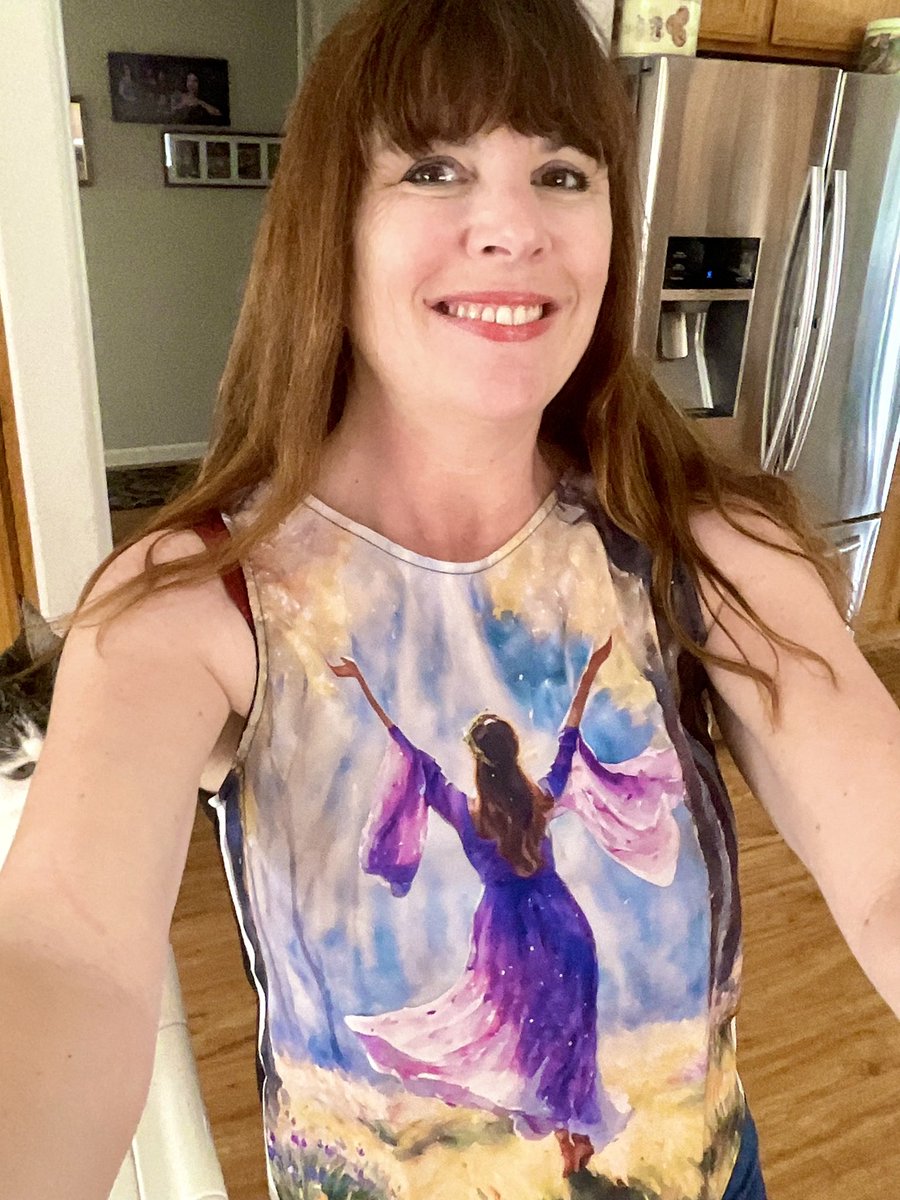 I love my shirt from #RedBubble, with magical art by @LyraWitchArt . Can you see Jadzia? #coloroftheday #purplepower #rejoice #witch #goodwitch #witchandfamiliar #womensart