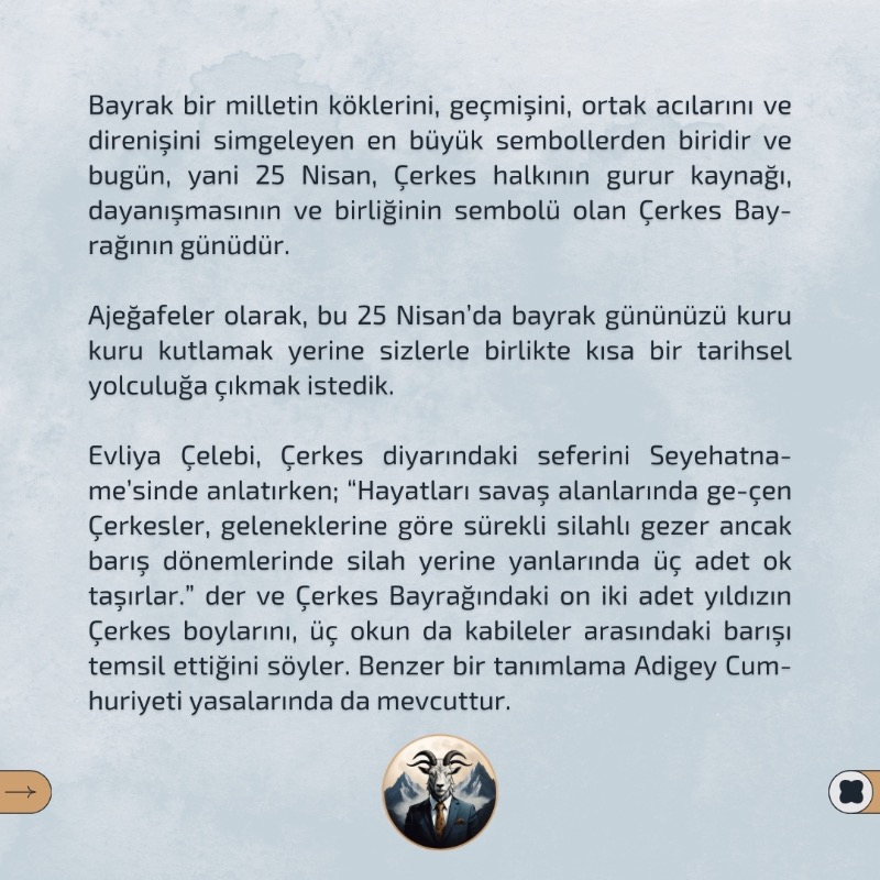 ajegafe's tweet photo. Bayrak bir milletin köklerini, geçmişini, ortak acılarını ve direnişini simgeleyen en büyük sembollerden biridir ve bugün, yani 25 Nisan, Çerkes halkının gurur kaynağı, dayanışmasının ve birliğinin sembolü olan Çerkes Bayrağının günüdür.