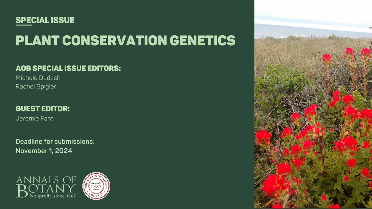 🌺Annals of Botany announce a new special issue on 'Plant Conservation Genetics,' edited by Michele Dudash, Rachel Spigler, and guest editor Jeremie Fant. The Special Issue will be highlighted as part of a Symposium sponsored by @annbot at @ibc2024 🧵(1/4) 
#PlantConservation