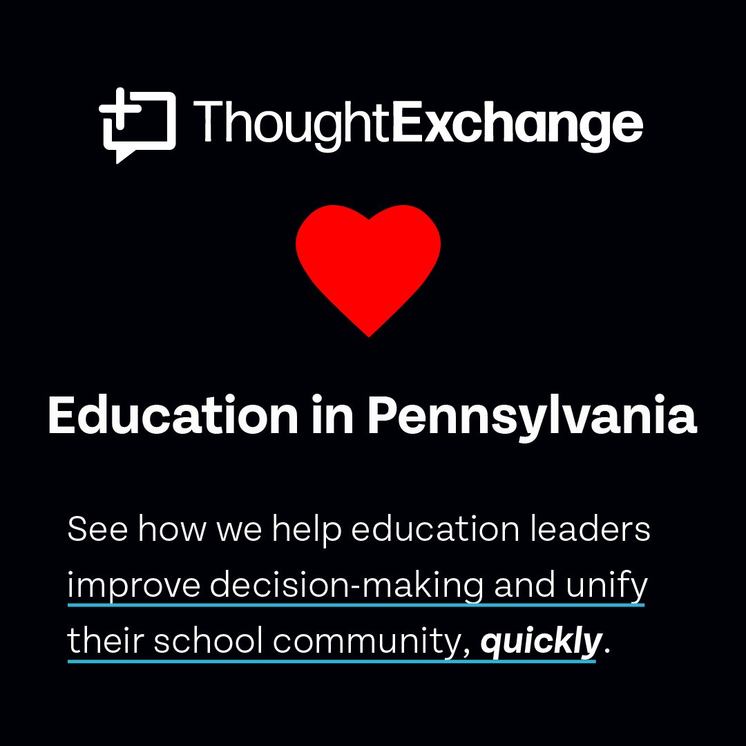 ThoughtExchange❤️education in #Pennsylvania! They partner with numerous school districts to help them: 🎯Ensure equitable access for all learners 🎯Make strategic financial decisions 🎯Address staff shortages, & more! Learn more: 🔗bit.ly/3TCXBMA