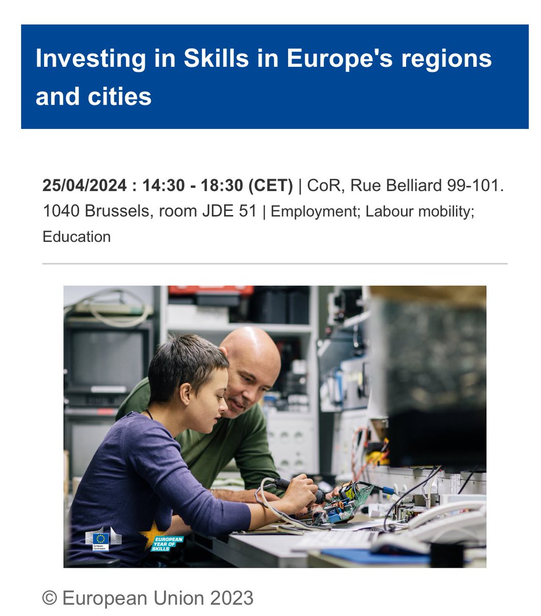 🔴LIVE - Follow online the “investing in Skills in Europe's Regions and cities”webinar organised by @EU_Social, @EU_CoR - SEDEC. 🌟LCAMP is a good example of creating skills ecosystems, Iñigo Araiztegui Arraiz will explain. cor.europa.eu/en/events/Page… #EuropeanYearOfSkills
