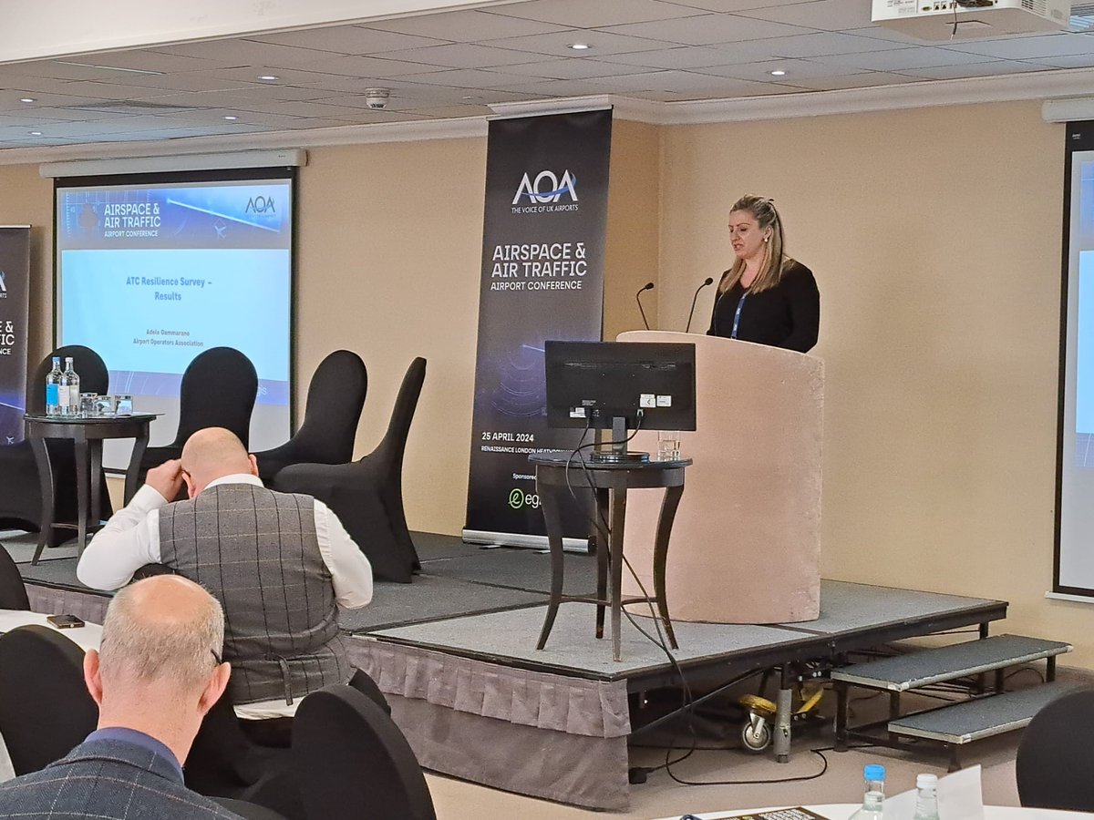 Back from lunch and now <a href="/AOA_UK/">AOA</a>'s Airport Regulation, Safety &amp; Operations Manager, Adele Gammarano, presents the results of our #airtraffic #resilience survey.