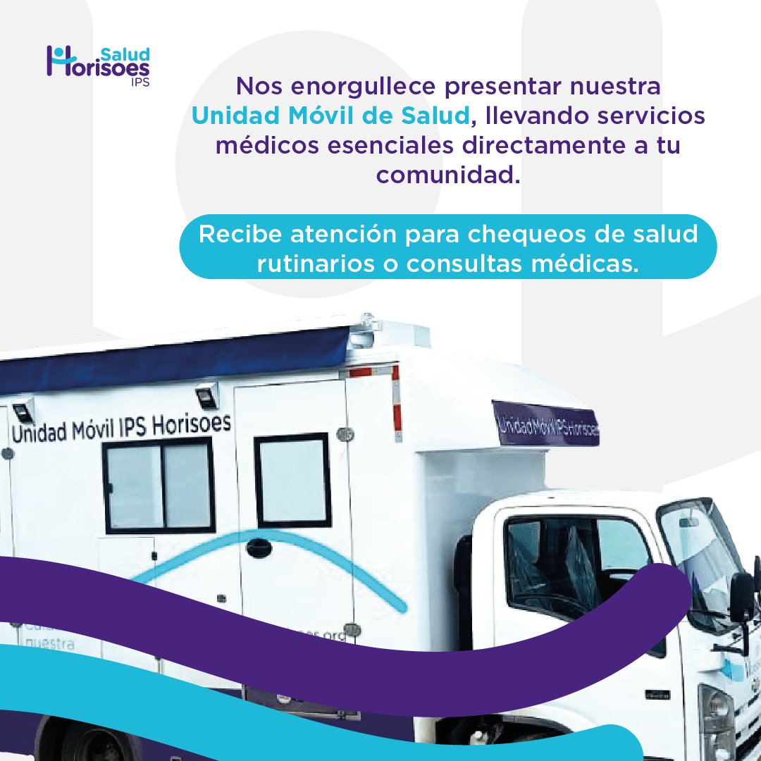 💜En Salud Horisoes IPS te queremos mostrar nuestro servicio de Unidad Móvil
La salud no tiene fronteras. 
Te invitamos a estar pendiente de nuestras redes sociales para saber cuando vamos a tu ciudad o municipio
 
¡Cuidando nuestra comunidad!❤️‍🩹
 
#SaludHorisoesIps #UnidadMovil