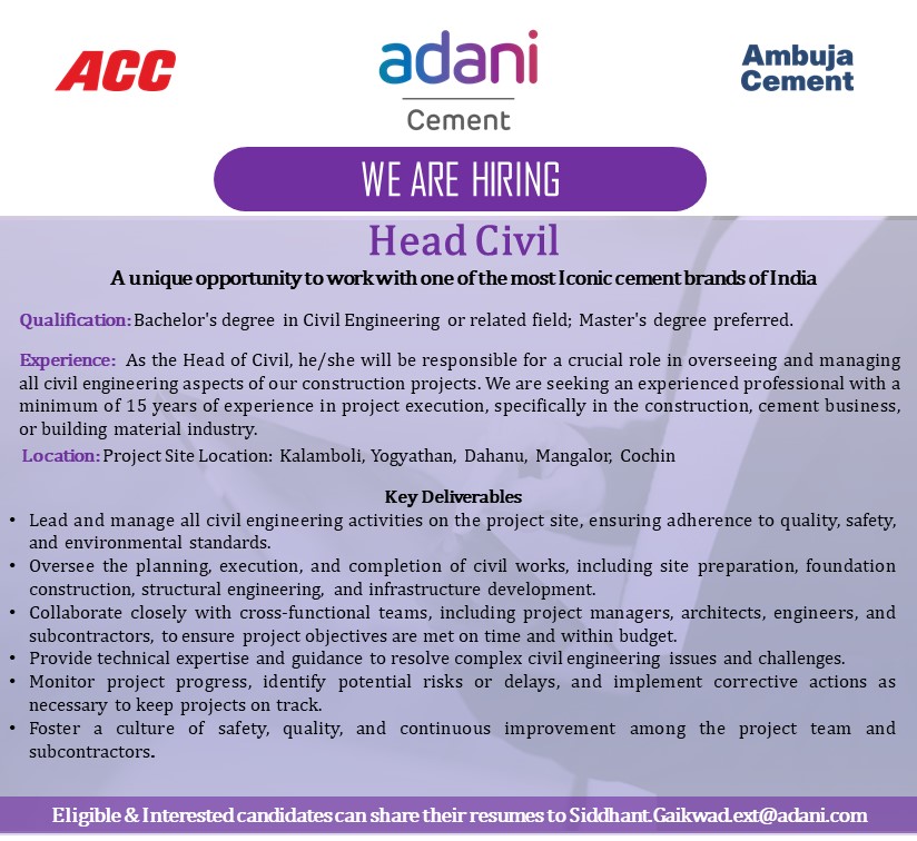 Dedication, innovation, and collaboration define the way we work.

We are not just a workplace. We are a place where your career ambitions become a reality. If you are ready to make an impact, we want you on our team.

#ThisIsAdaniCement #NowHiring #JobOpportunity #JoinOurTeam