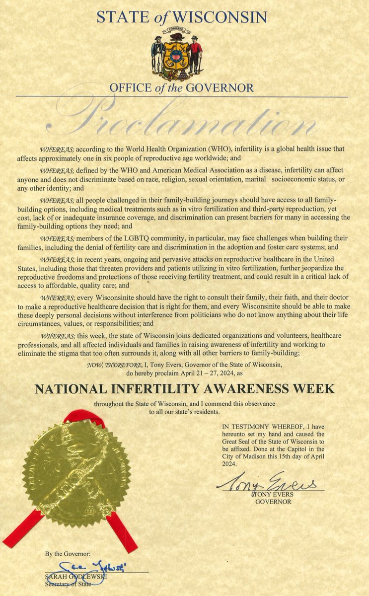 Attacks on reproductive freedom across our country put affordable, quality care at risk, including for those receiving fertility treatment. Every Wisconsinite should be able to access the reproductive care that is right for them. #NationalInfertilityAwarenessWeek