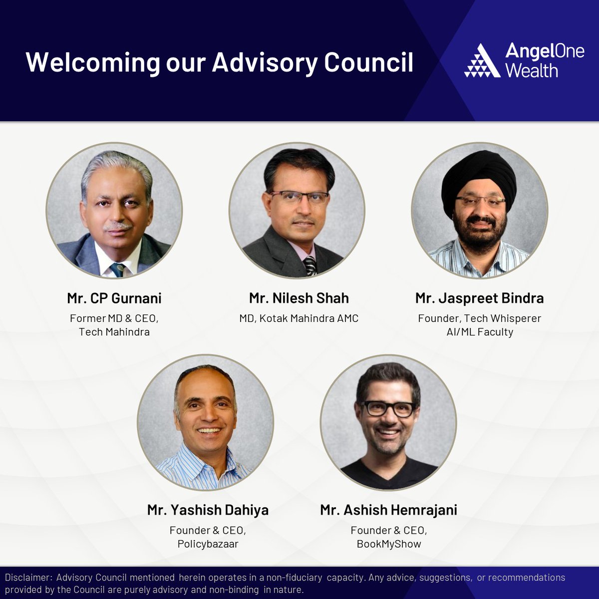 We are just in month 2 of building @AngelOneWealth, but this is personally big - We have completed a key milestone of forming our Advisory Council. 

Excited to have some amazing business and Tech leaders guiding us on this journey to build a high quality Wealthtech platform.