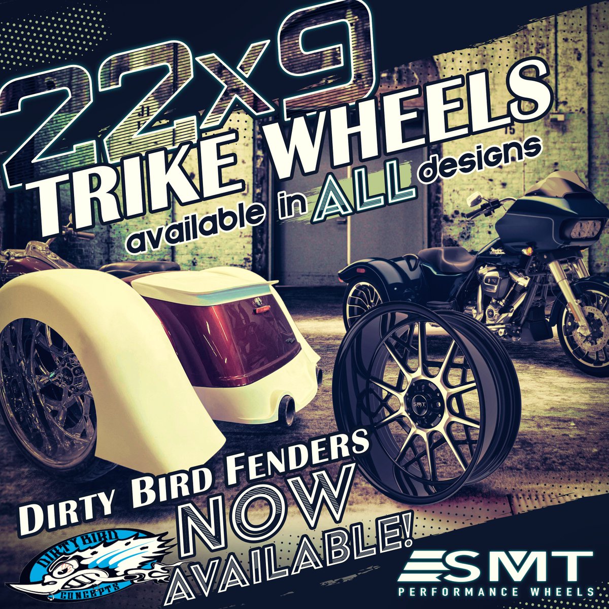 If you want to roll in style then we got you covered! over 150+ designs now available in the new 22x9 wheel along with a super slick Dirtybird fender! 
 #ridewiththebest #trike #freewheeler #roadglide3 #triglide #harleydavidson #dirtybird