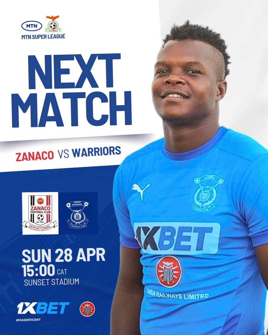 𝗨𝗣 𝗡𝗘𝗫𝗧
We face Zanaco at Sunset Stadium in LUSAKA on Sunday 28 April, 2024

We are #Magnificent