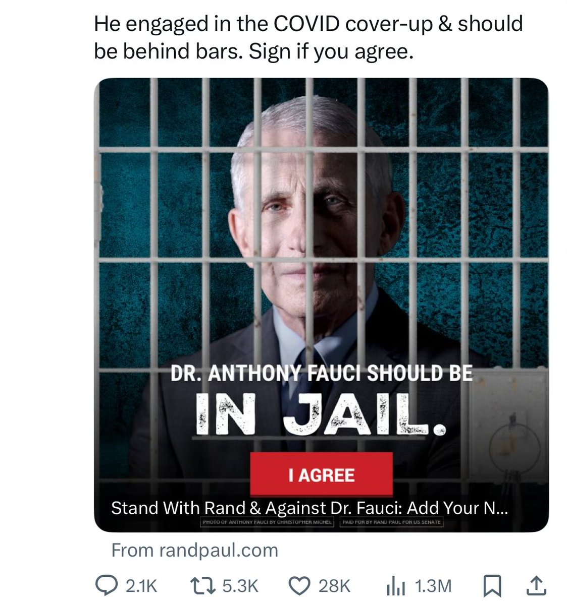 Rand Paul fundraising off this message is a new low—even for him Dr Fauci still needs a security detail due to death threats against him/his family (one man is in jail for threatening to kill Dr Fauci & his family cnn.com/2022/08/05/pol…); politicians should turn DOWN the heat