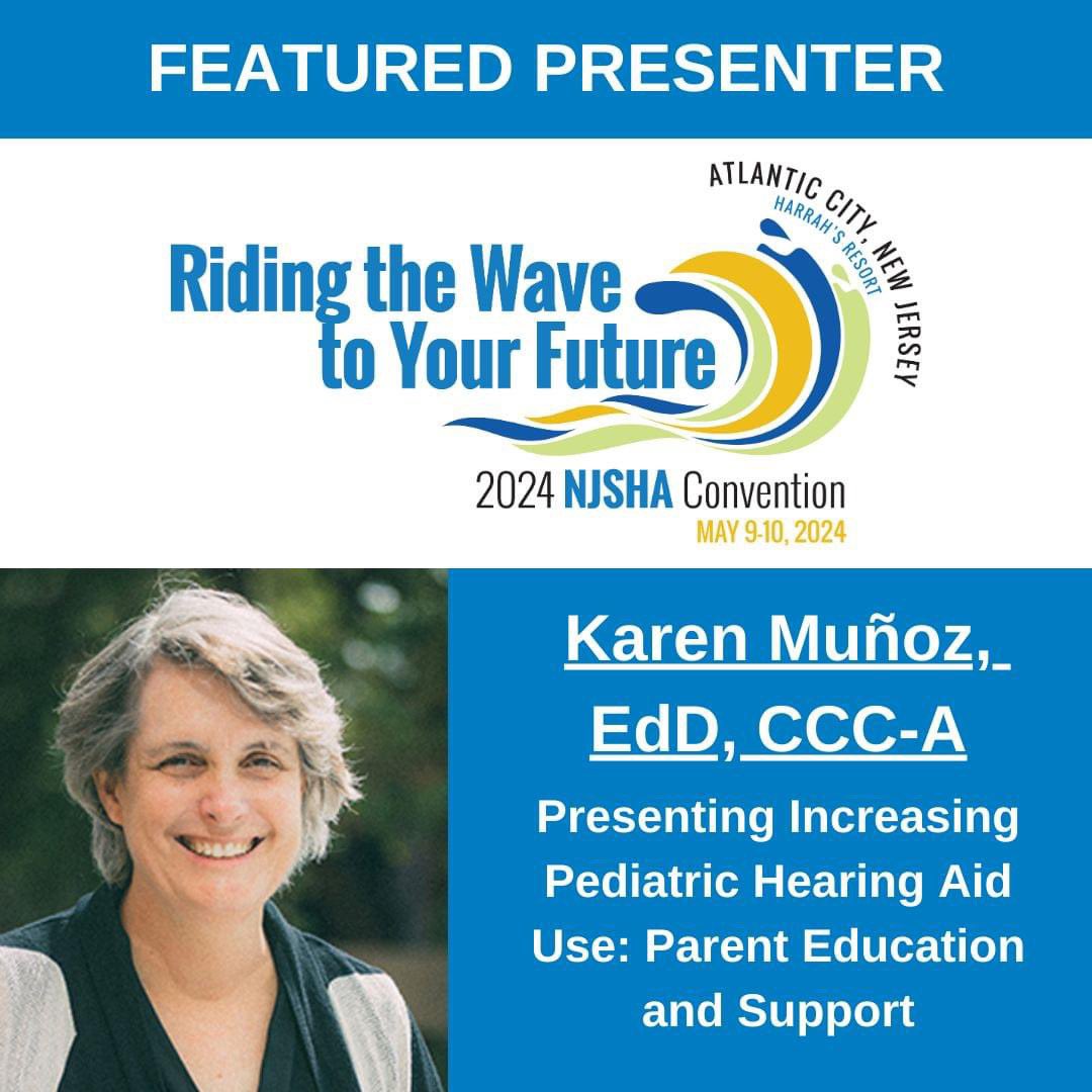 Join Karen Muñoz, EdD, CCC-A, presenting Increasing Pediatric Hearing Aid Use: Parent Education and Support, on Thursday, May 9 from 10:45 am to 12:15 pm.

Register at njsha.org/continuing-edu…

#NJSHA #wearenjsha #slp #speechlanguagepathologist #audiologist #audiology