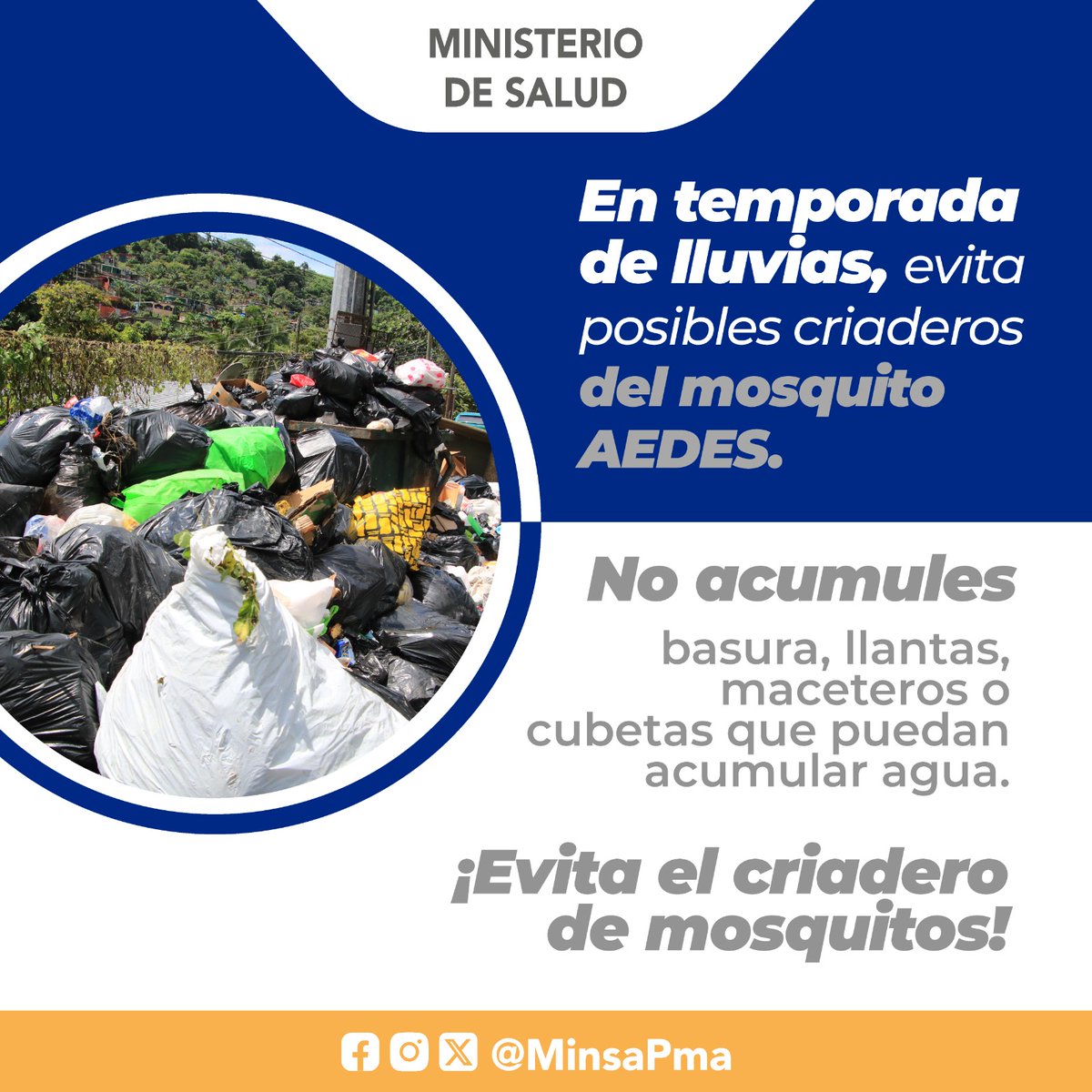 En temporadas de lluvia, cualquier recipiente con una mínima cantidad de agua puede ser un criadero, recuerda no acumular basura, llantas, entre otros, que puedan ser posibles criaderos de mosquitos portadores del dengue.