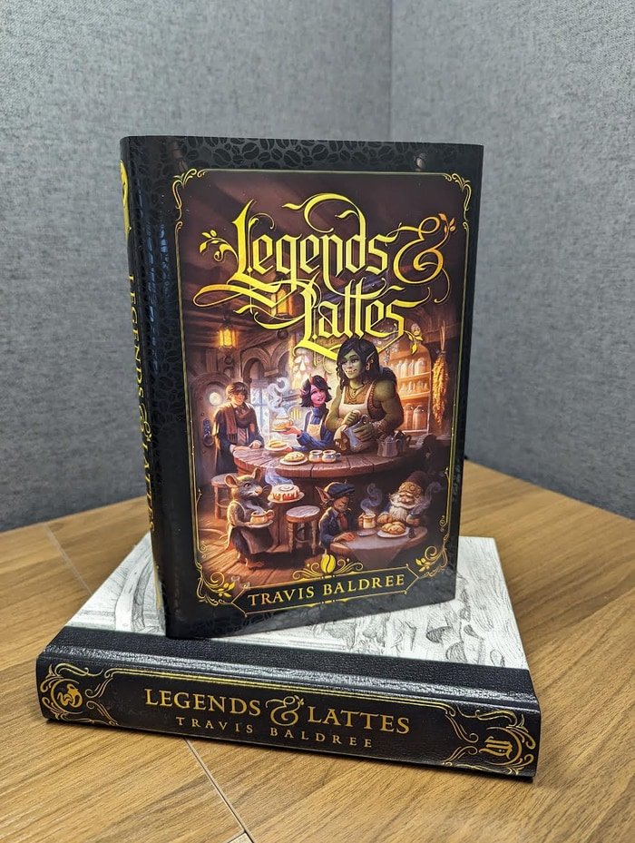Wraithmarked's tweet photo. 🎉FINAL #BOOKGIVEAWAY REMINDER🎉 

Ultra rare proof copy of Travis Baldree's LEGENDS &amp; LATTES Illustrated Edition!

Follow for 4 chances, #RT for 2, Like/Comment for 1 each!

Winner announced tomorrow! We ship internationally! #amreading #amwriting #book #amreadingfantasy https://t.co/GNpqUVNMt8