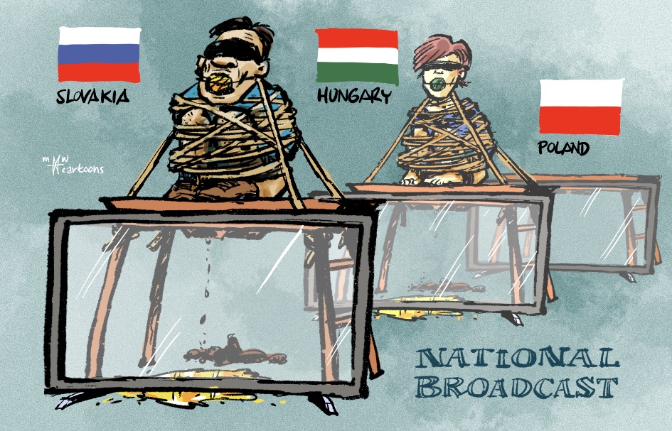 Just when #Poland is saved from propaganda on its national #broadcast, the Slovakian gov. is stopping the national #RTVS to start #conspiracy-#channel STVR.

#Russia #fico #slovakia #propaganda #fakenews #journalism #hungary @cartoonmovement @CartooningPeace @Joop_nl