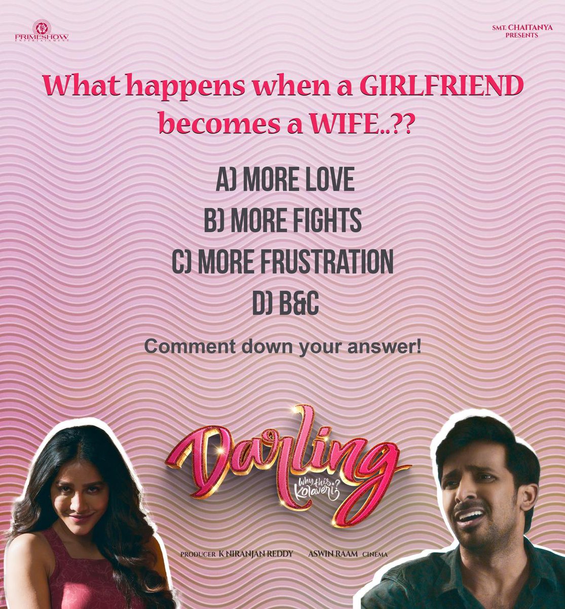 Watch the #Darling glimpse before commenting And don't forget to tag your friends Here's the Darling glimpse 👉🏻youtu.be/RJAHSobEGyg @PriyadarshiPN @NabhaNatesh @dir_aswin #VivekSagar @Niran_Reddy @Chaitanyaniran @NareshRamadurai @PradeepERagav @seethu77in