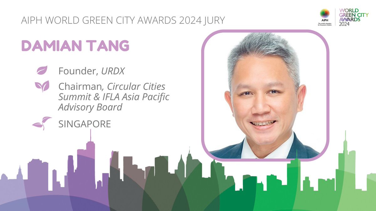 🟢Meet the #Jury for the @AIPHGlobal #WorldGreenCityAwards 2024🌍

Damian, Chairman of the Circular Cities Summit & the @IntFedLandArch Asia Pacific Advisory Board, is an esteemed professional with 20+ years experience in shaping sustainable urban futures

aiph.org/green-city/gre…