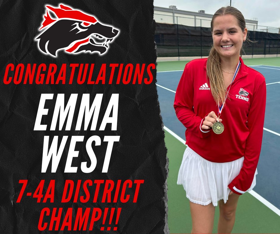 🎾🏆DISTRICT CHAMP!!!!🏆🎾 Congratulations to WFHS tennis player, Emma West, who won the 7-4A District championship. Next up, the 4A Region 1 Tennis Tournament. Way to go, Emma! 🔥🌟 #teamWFISD #tellyourWFISDstory #GoYotes