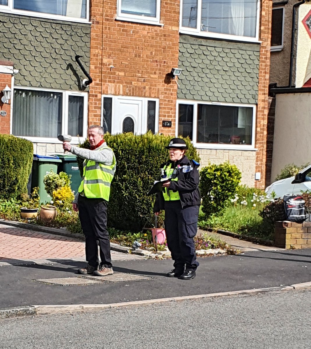 Oldbury Pcso's working with streetwatch volunteers on a Speed Watch Operation on Old Warley.#dayofaction