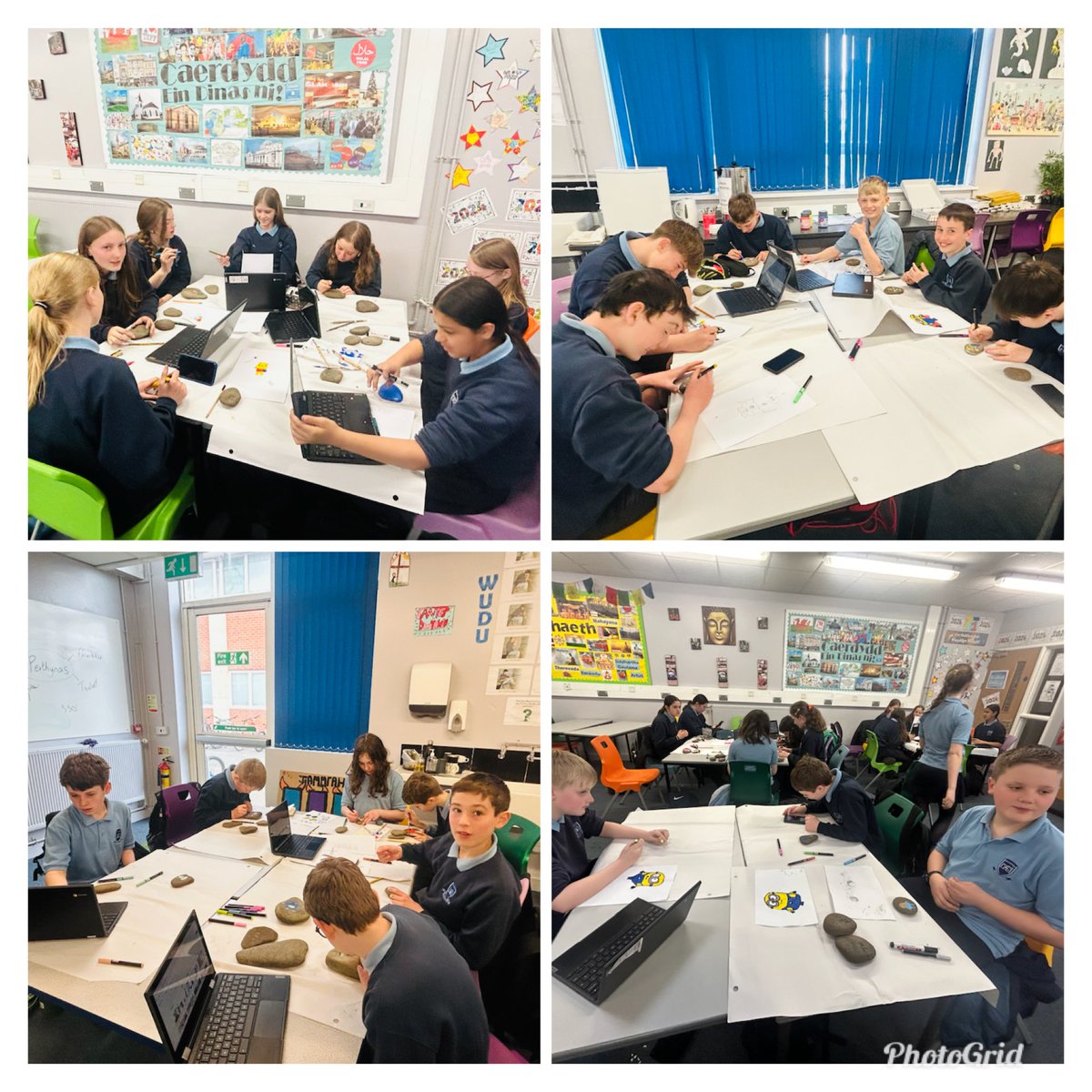 Mrs_Pugh40's tweet photo. Ar ôl fynd am dro I gasglu cerrig wythnos dwethaf - roedd hi’n amser paentio’r cymeriadau heddiw er mwyn creu helfa drysor i weddill bl 7! #Corongwlad #creadigrwydd https://t.co/mN78Sd0ZaO
