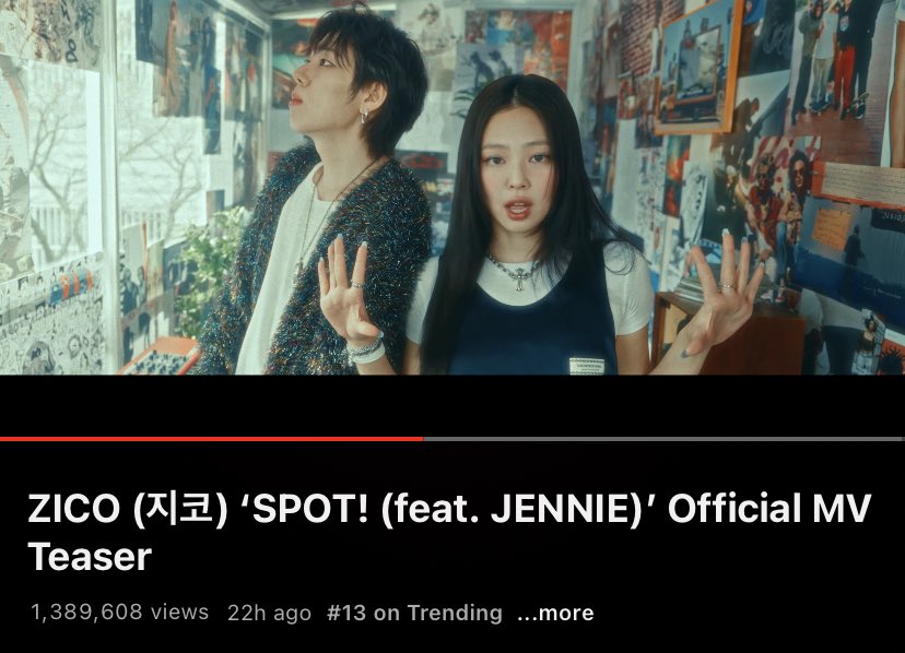📝 240425 SPOT! MV Teaser feat. #JENNIE is trending at #13 (+1) in Youtube South Korea youtu.be/M0ZchrCnR2I

SPOT TEASER WITH JENNIE 
#D1TOSPOT #JENNIE