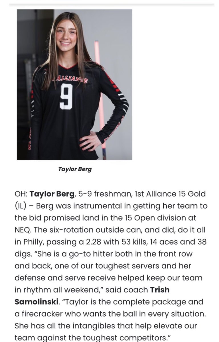 Thank you for the recognition! I am so proud of my team. Let’s keep it going… Bring on Nationals! @1stAllianceVBC @1Arecruiting @VBMagazine