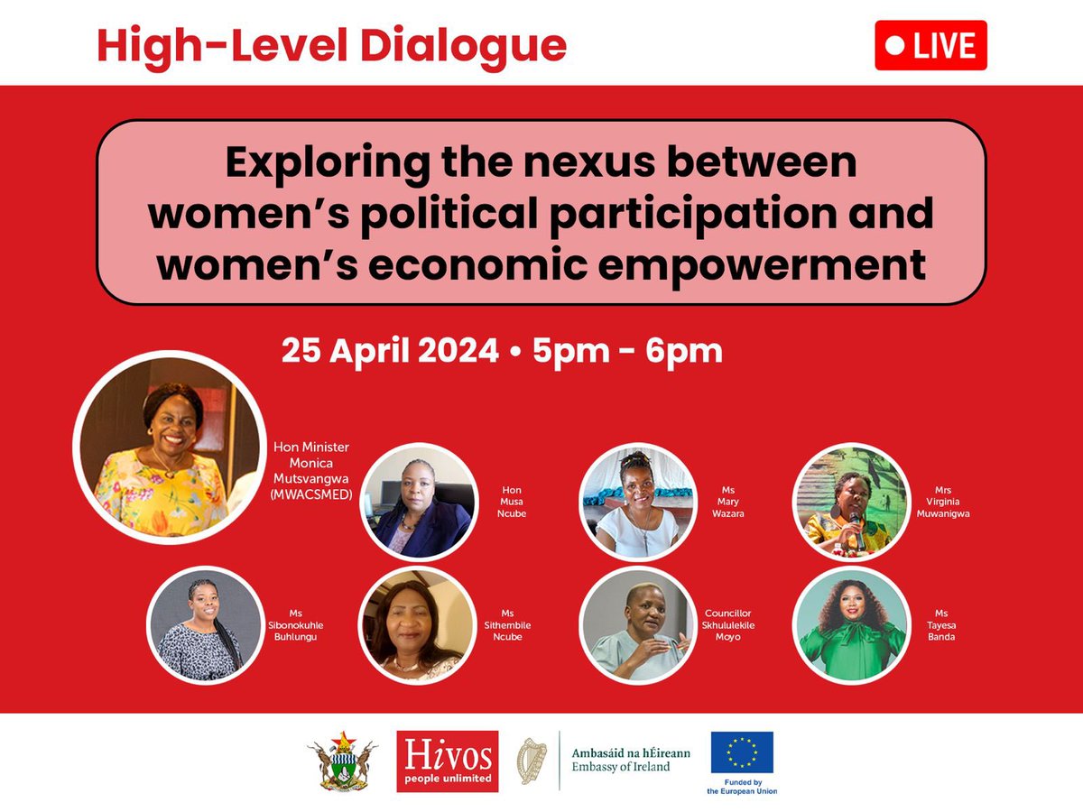 🗣️ Exciting News! Tune into our high-level dialogue #TODAY at 5pm titled “Exploring the nexus between #women’s political participation and women’s economic empowerment.” facebook.com/share/S6YUhCon… In partnership with @mwacsmed and supported by @euinzim and @IrlEmbPretoria