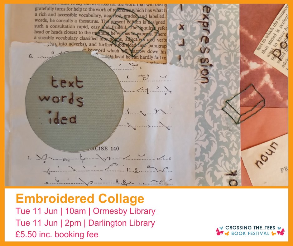 Create your own embroidered paper collage with Louise Goult, another of our Micro-Commission artists. Tue 11 Jun | 10am | Ormesby Library Tue 11 Jun | 2pm | Darlington Library 🎟️ crossingthetees.org/what.../embroi…