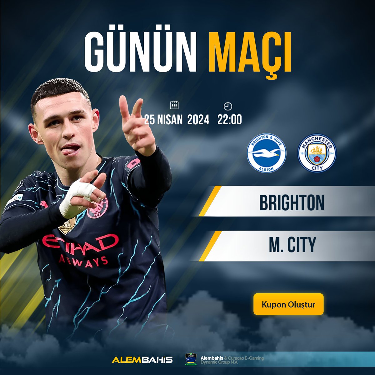 ⚽️ Brighton - Manchester City maçının toplam korner sayısını DOĞRU TAHMİN EDEN HERKESE 100 TL FREEBET 😍 RT - FAV - 3 Etiket KATILIM FORMU👉 bit.ly/etkinlikalemi