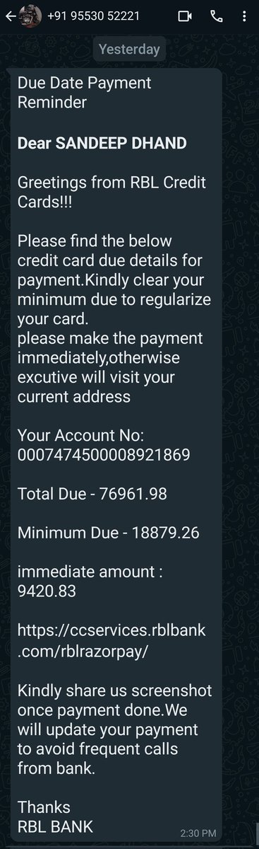 @RBLBankCares card no 7773 I already informed you via Email regarding my financial Criss again and again ur harassing me can't you understand English shame on you @714290 @rashtrapatibhvn @nsitharaman @AdvDeepakMore1 @Vedprak13632988 FYI @RBI @RBIsays why are you silent #KKV