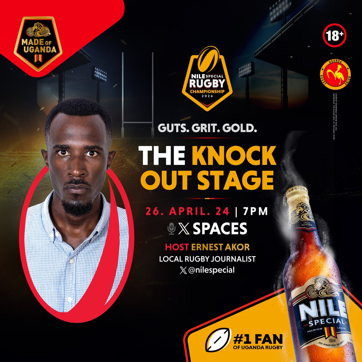 Renowned Local Rugby Journalist, @ErnestAkor, will tomorrow evening take over for insights into the #NileSpecialRugby knockout stages of this year’s championship.🏉 🕖7pm 🎙️Set a reminder/ join in via 👉🏾 twitter.com/i/spaces/1mnxe… #RaiseYourGame #GutsGritGold @kawowosports