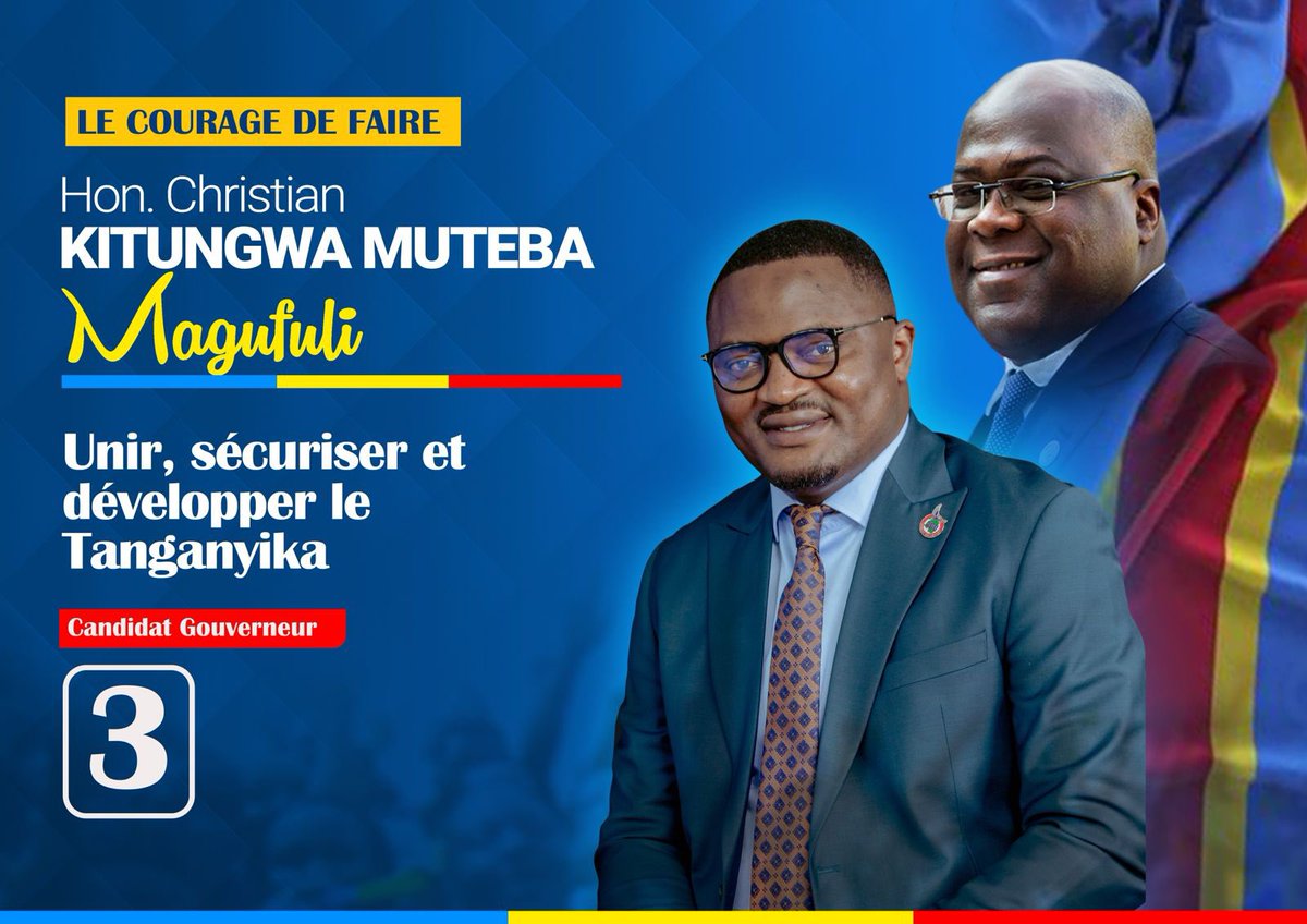 #RDC Au Députés de la province du TANGANYIKA, notre destin entre vos mains. 
Voici le profil qu’il faut 🇨🇩✅ 
#OUI au numéro 3 
#OUI au développement !!! 
#OUI a l’émergence!!!