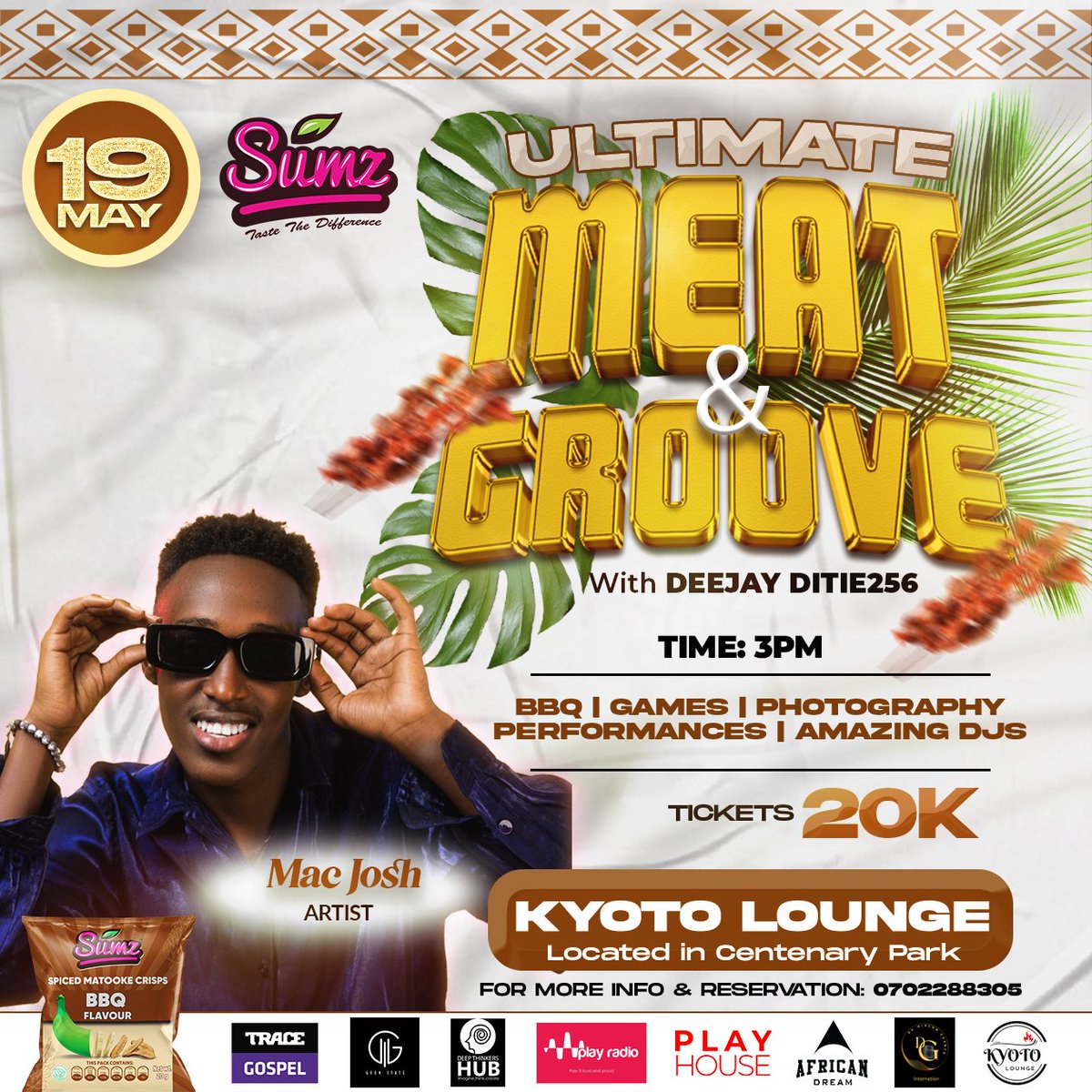 The Joy is High @MeatAndGroove Brings us FreshYoung Minsters @iam_macjosh is ready to Bless the Nation on the With @deejayditie256 19th May 2024 Kyoto Lounge - Centenary Park 20k Tax🎟️time 3PM Buy tickets here👉🏾 ticketyo.com/ultimate-meat-… #MeatAndGroove #Deejayditie256