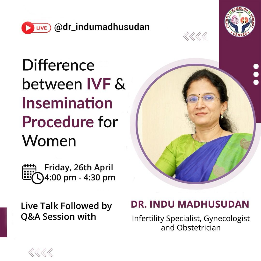 Join our Live with Dr. Indu where she discusses about the key differences between IVF and Insemination.

WHEN: 26th April (Friday) at 4 PM
WHERE: Dr. Indu Madhusudan's Instagram Page

#live #instalive #Insemination #IVF #ART #infertility #drindumadhusudan #bestdoctor #bestclinic