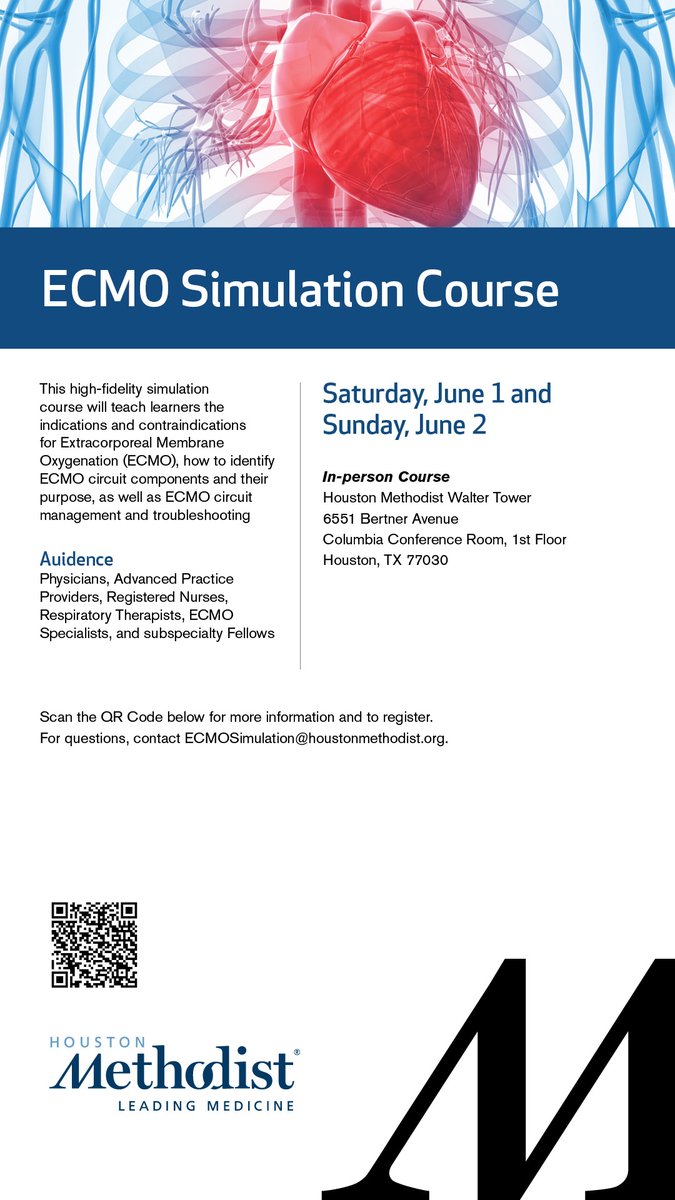 This ECMO Simulation Course will take place on June 1-2, 2024, and will teach learners the indications and contraindications for ECMO, how to identify ECMO circuit components, management, and troubleshooting. Click the image below for more information.