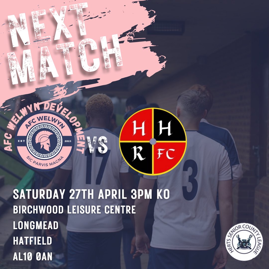 We play at home against @hemel_rovers this weekend in the @hscfl ⚽️💙 📅 Saturday 27th April 2024 ⏰ 3pm KO 🗺️ AL10 0AN #afcwelwyn #afcwelwyndevelopment #uptheromans