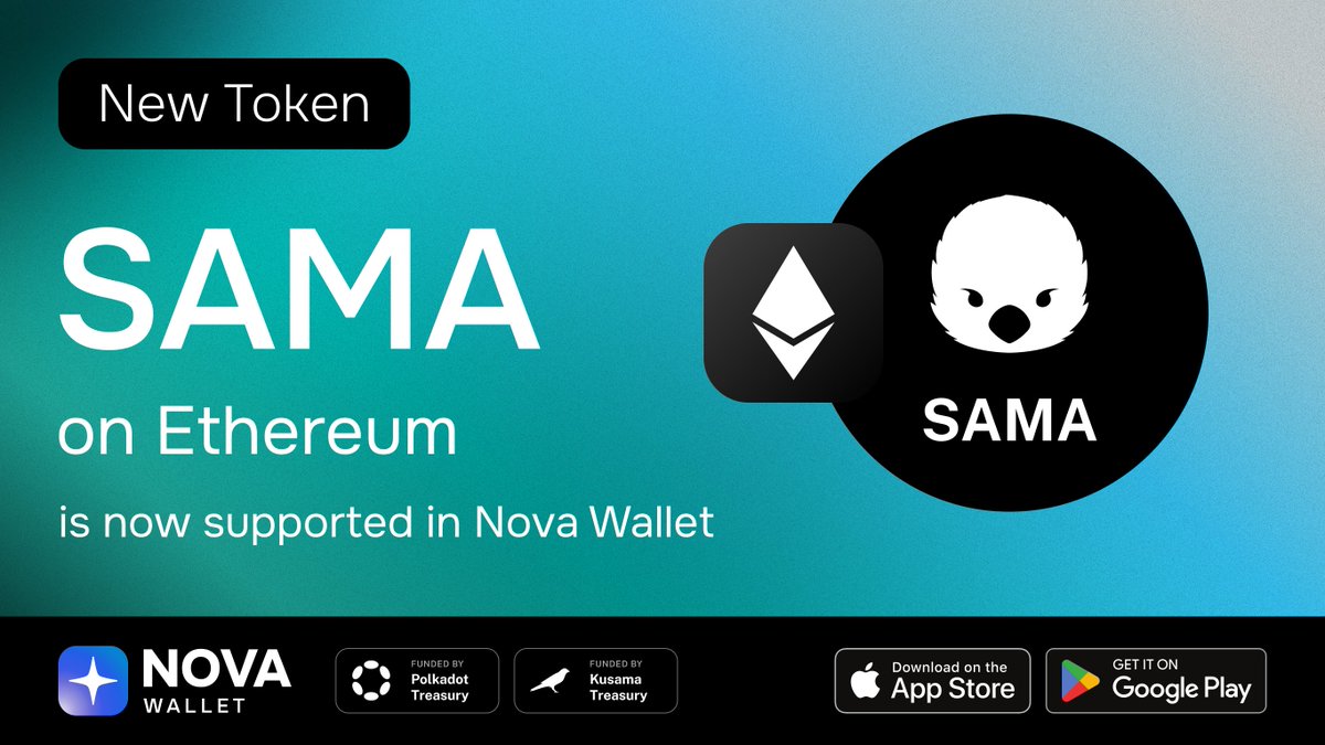 A new token on Ethereum is now automatically supported in Nova Wallet! 🎉 It is now even easier to manage your @MoonsamaNFT SAMA tokens on Ethereum in Nova Wallet! ✨ Download Nova Wallet! 🚀 novawallet.io
